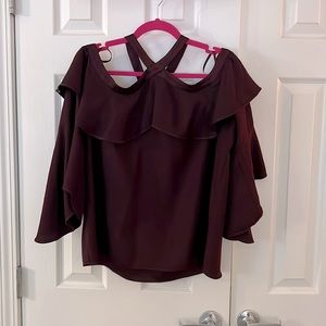 Loft Burgundy Off Shoulder Long Sleeve blouse